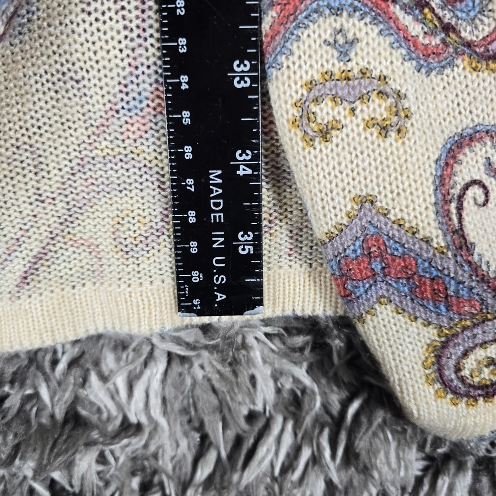 Chicos Paisley Open Front Cardigan Blue Cream Duster Sweater Size 2 L Large - Picture 5 of 7